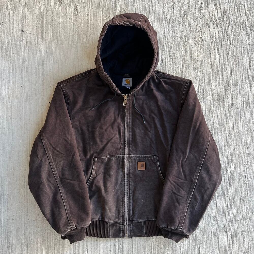 Carhartt J130 Dkb Brown Hooded Work Wear Jacket - Gem